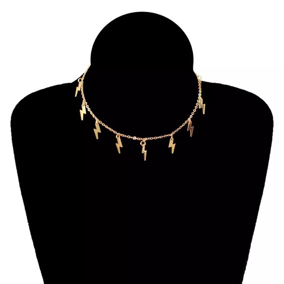 🎉 New Lightning Bolt Gold Plated Choker Necklace - Picture 3 of 10
